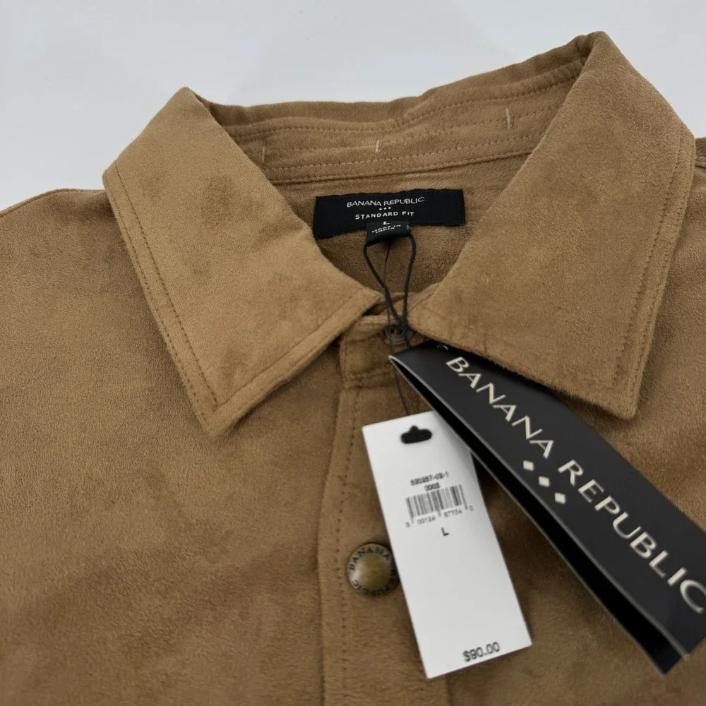 Banana Republic Mens Vegan Suede Shirt Jacket Camel Brown Standard Fit Large NWT